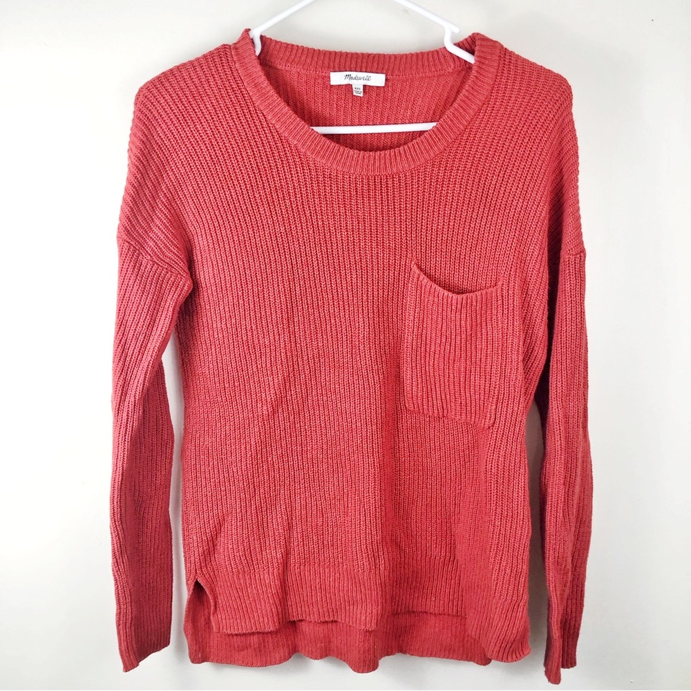 Madewell Thompson Pocket Sweater Coral Orange Size XXS